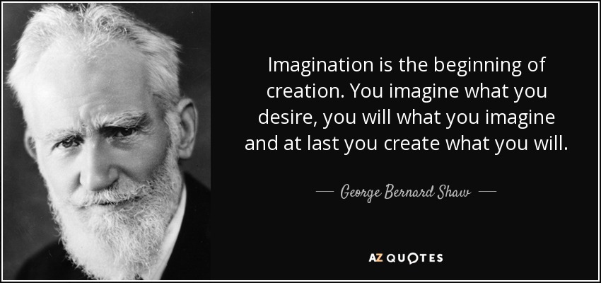 Imagination is the beginning of creation. You imagine what you desire, you will what you imagine and at last you create what you will. - George Bernard Shaw
