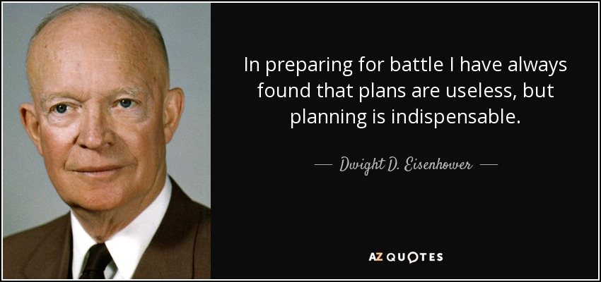 Al prepararme para la batalla siempre he comprobado que los planes son inútiles, pero la planificación es indispensable. - Dwight D. Eisenhower