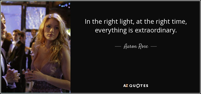 In the right light, at the right time, everything is extraordinary. - Aaron Rose