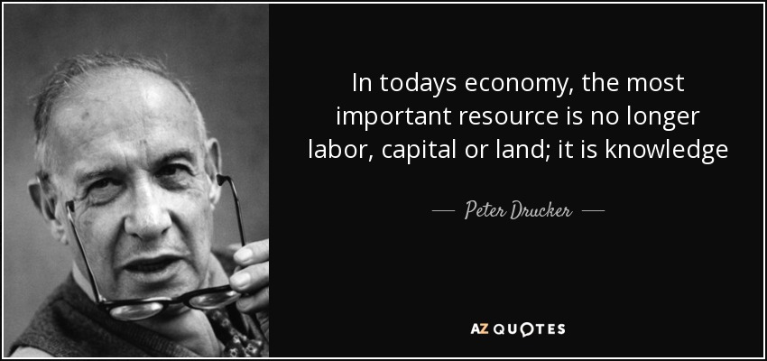 In todays economy, the most important resource is no longer labor, capital or land; it is knowledge - Peter Drucker
