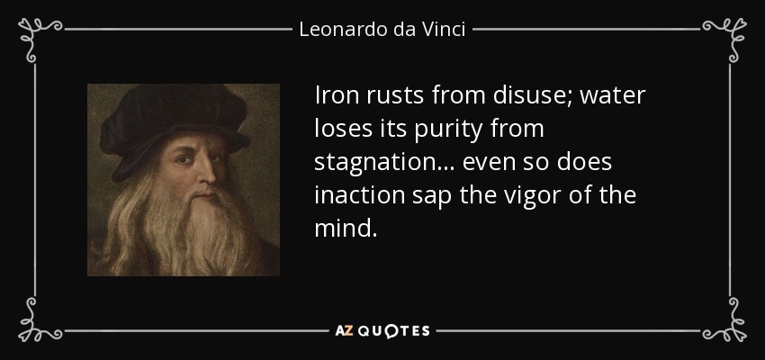 Iron rusts from disuse; water loses its purity from stagnation... even so does inaction sap the vigor of the mind. - Leonardo da Vinci