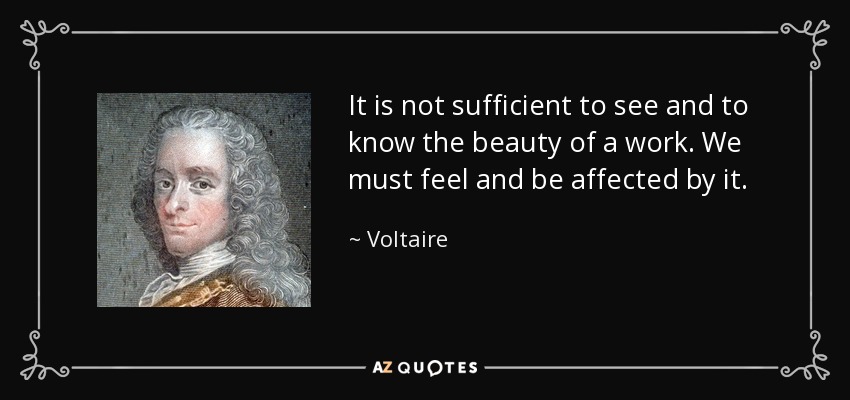 It is not sufficient to see and to know the beauty of a work. We must feel and be affected by it. - Voltaire