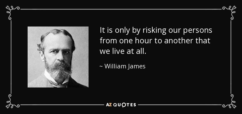 It is only by risking our persons from one hour to another that we live at all. - William James