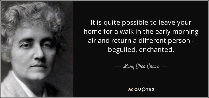It is quite possible to leave your home for a walk in the early morning air and return a different person - beguiled, enchanted. - Mary Ellen Chase