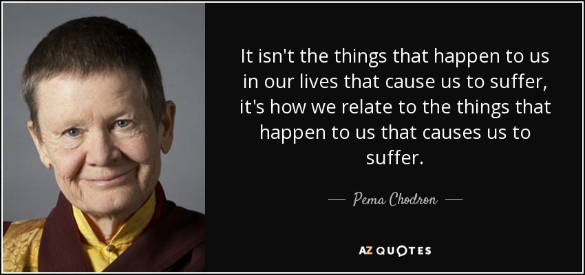 It isn't the things that happen to us in our lives that cause us to suffer, it's how we relate to the things that happen to us that causes us to suffer. - Pema Chodron