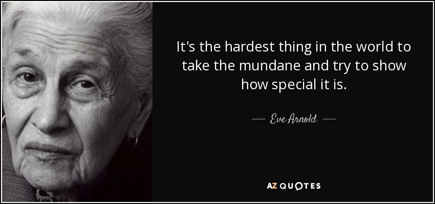 It's the hardest thing in the world to take the mundane and try to show how special it is. - Eve Arnold