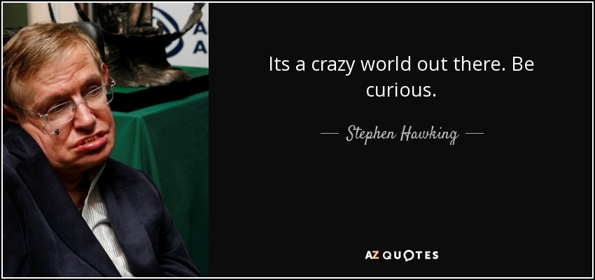 Its a crazy world out there. Be curious. - Stephen Hawking