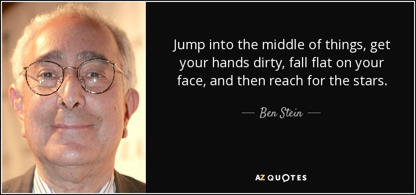 Jump into the middle of things, get your hands dirty, fall flat on your face, and then reach for the stars. - Ben Stein