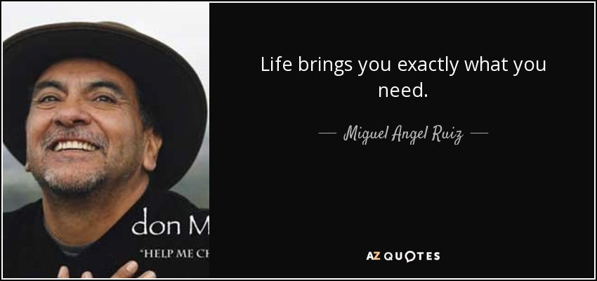 Life brings you exactly what you need. - Miguel Angel Ruiz
