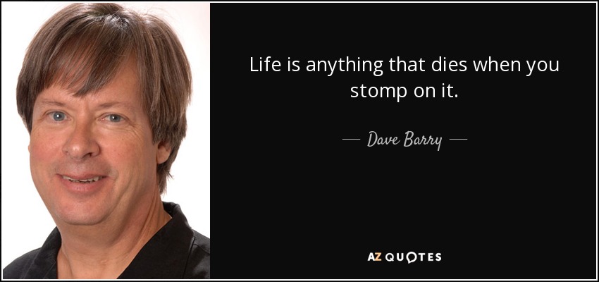 Life is anything that dies when you stomp on it. - Dave Barry