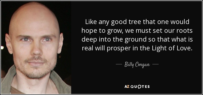 Like any good tree that one would hope to grow, we must set our roots deep into the ground so that what is real will prosper in the Light of Love. - Billy Corgan
