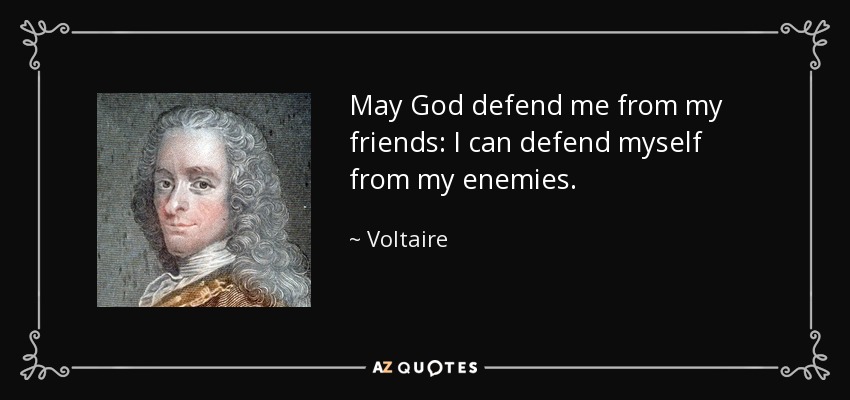 May God defend me from my friends: I can defend myself from my enemies. - Voltaire