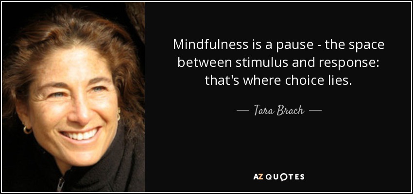 Mindfulness is a pause - the space between stimulus and response: that's where choice lies. - Tara Brach