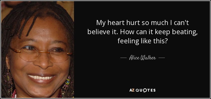 My heart hurt so much I can't believe it. How can it keep beating, feeling like this? - Alice Walker