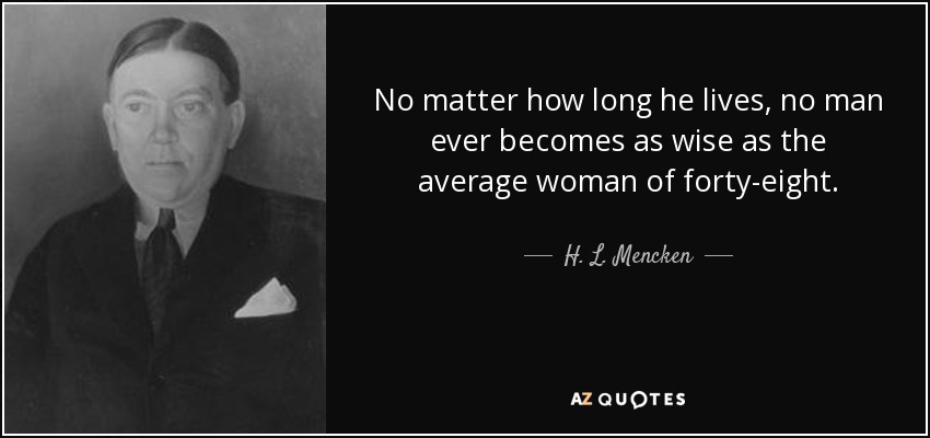 No matter how long he lives, no man ever becomes as wise as the average woman of forty-eight. - H. L. Mencken