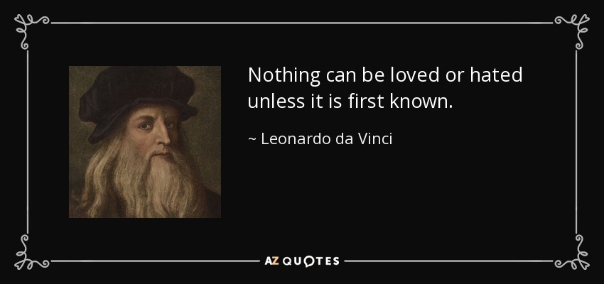 Nothing can be loved or hated unless it is first known. - Leonardo da Vinci
