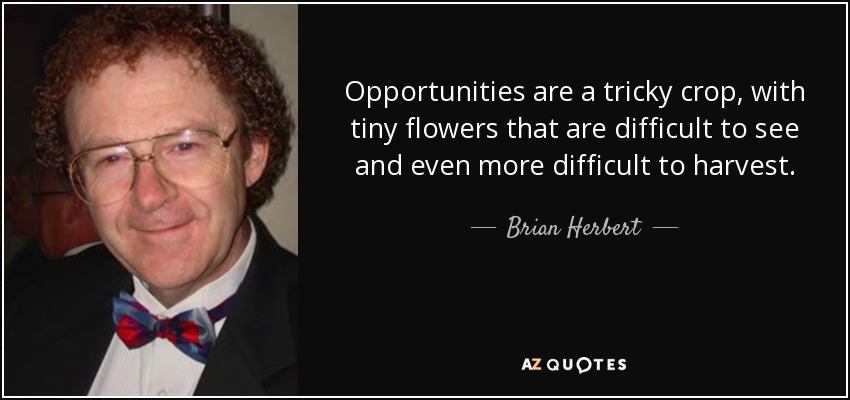Las oportunidades son un cultivo complicado, con flores diminutas difíciles de ver y aún más difíciles de cosechar. - Brian Herbert