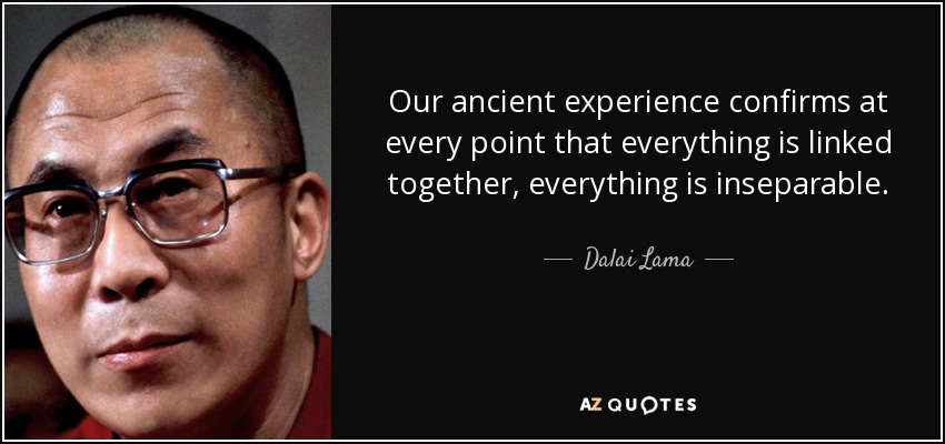 Our ancient experience confirms at every point that everything is linked together, everything is inseparable. - Dalai Lama