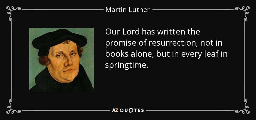 Nuestro Señor ha escrito la promesa de la resurrección, no sólo en los libros, sino en cada hoja en primavera. - Martin Luther