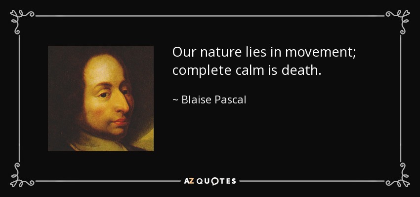 Our nature lies in movement; complete calm is death. - Blaise Pascal