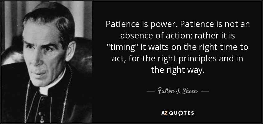 Patience is power. Patience is not an absence of action; rather it is 