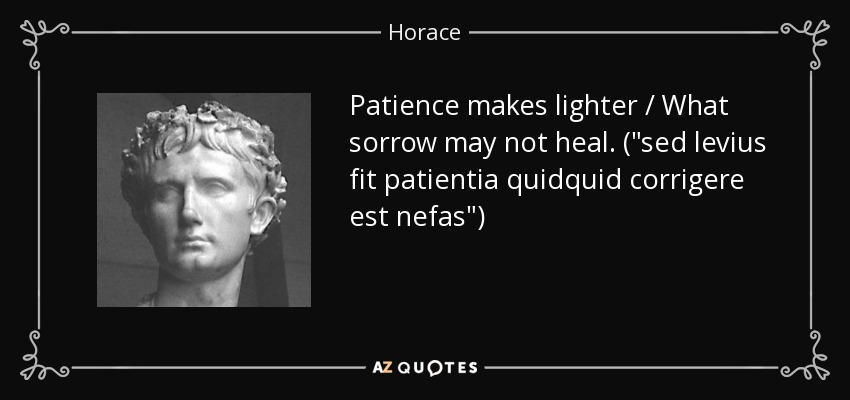 Patience makes lighter / What sorrow may not heal. (