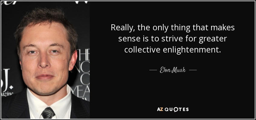 Really, the only thing that makes sense is to strive for greater collective enlightenment. - Elon Musk