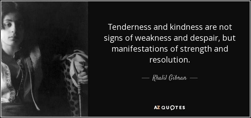 La ternura y la bondad no son signos de debilidad y desesperación, sino manifestaciones de fortaleza y resolución. - Khalil Gibran