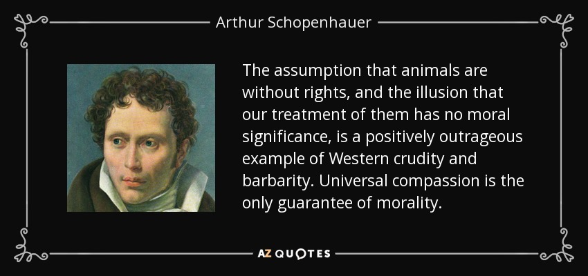 The assumption that animals are without rights, and the illusion that our treatment of them has no moral significance, is a positively outrageous example of Western crudity and barbarity. Universal compassion is the only guarantee of morality. - Arthur Schopenhauer