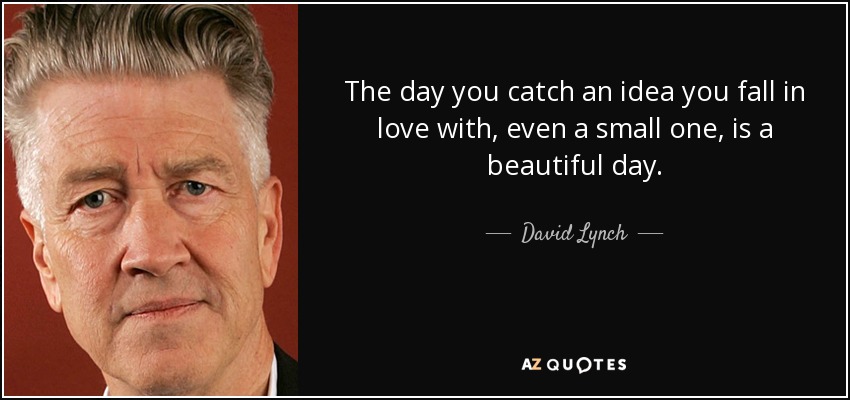 The day you catch an idea you fall in love with, even a small one, is a beautiful day. - David Lynch