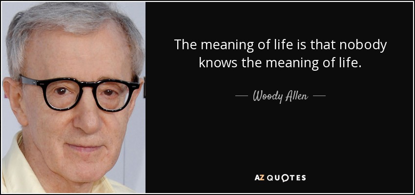 The meaning of life is that nobody knows the meaning of life. - Woody Allen