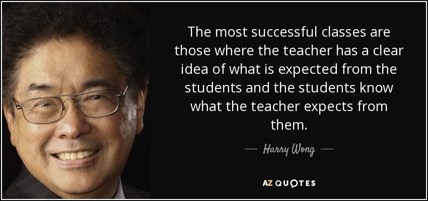 Las clases más exitosas son aquellas en las que el profesor tiene una idea clara de lo que se espera de los alumnos y los alumnos saben lo que el profesor espera de ellos. — Harry Wong