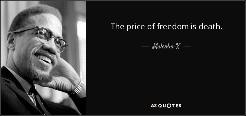 The price of freedom is death. - Malcolm X
