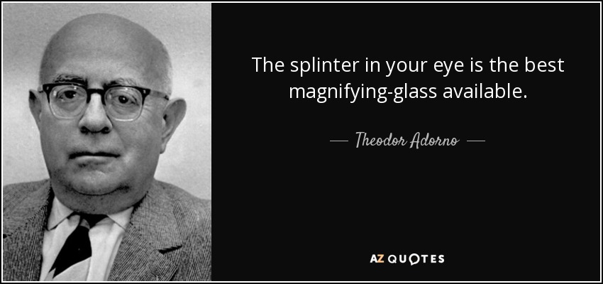 The splinter in your eye is the best magnifying-glass available. - Theodor Adorno