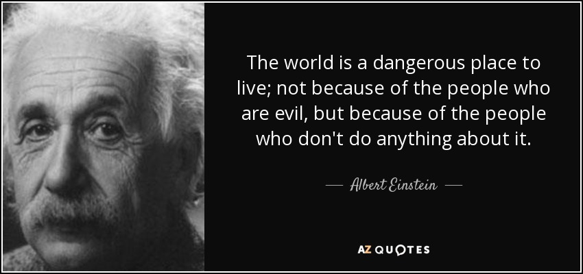 El mundo es un lugar peligroso para vivir; no por la gente que es mala, sino por la gente que no hace nada al respecto. - Albert Einstein