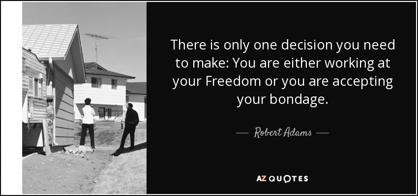 There is only one decision you need to make: You are either working at your Freedom or you are accepting your bondage. - Robert Adams