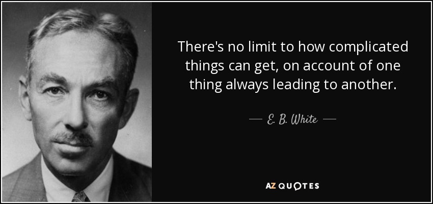 There's no limit to how complicated things can get, on account of one thing always leading to another. - E. B. White
