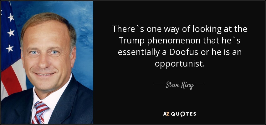 Hay una manera de ver el fenómeno Trump que él es esencialmente un Doofus o él es un oportunista. - Steve King