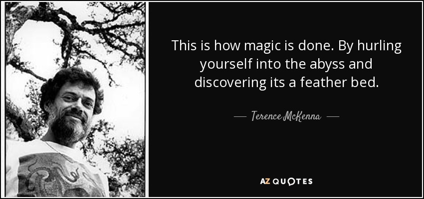 This is how magic is done. By hurling yourself into the abyss and discovering its a feather bed. - Terence McKenna