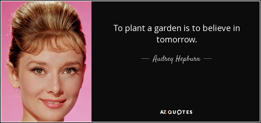 Plantar un jardín es creer en el mañana. - Audrey Hepburn