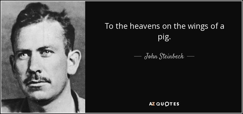 To the heavens on the wings of a pig. - John Steinbeck