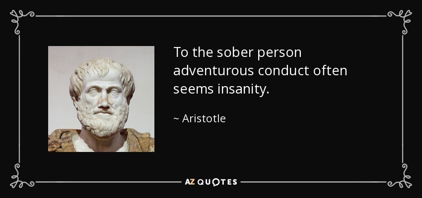 To the sober person adventurous conduct often seems insanity. - Aristotle
