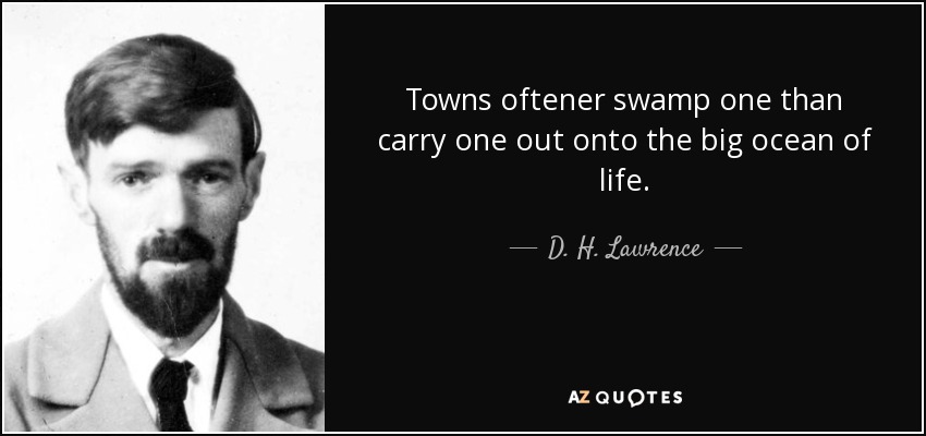 Towns oftener swamp one than carry one out onto the big ocean of life. - D. H. Lawrence