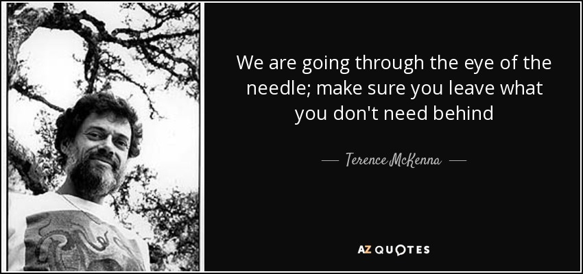 We are going through the eye of the needle; make sure you leave what you don't need behind - Terence McKenna