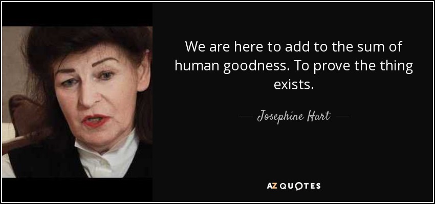 We are here to add to the sum of human goodness. To prove the thing exists. - Josephine Hart