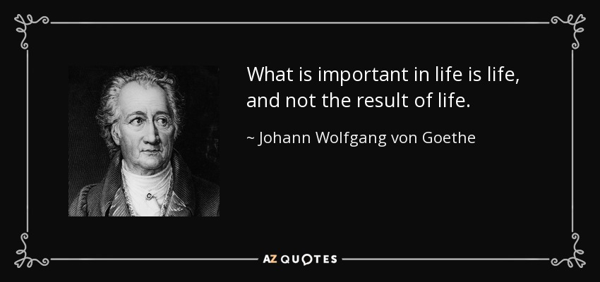 What is important in life is life, and not the result of life. - Johann Wolfgang von Goethe
