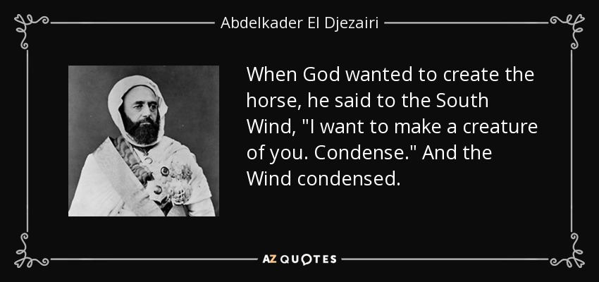 When God wanted to create the horse, he said to the South Wind, 