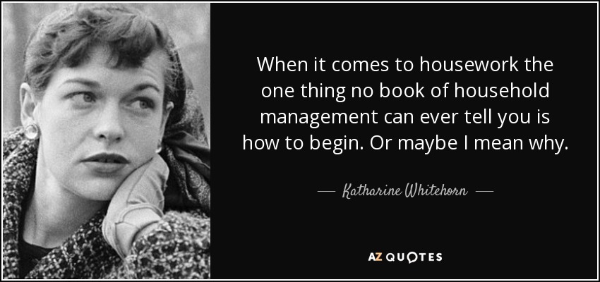 When it comes to housework the one thing no book of household management can ever tell you is how to begin. Or maybe I mean why. - Katharine Whitehorn