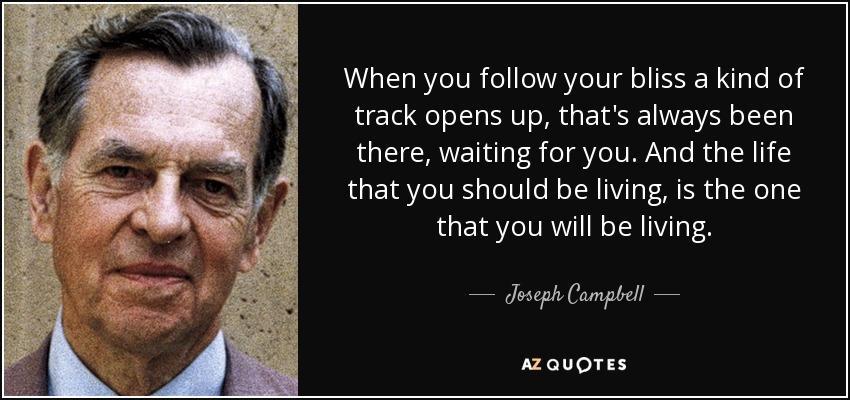 When you follow your bliss a kind of track opens up, that's always been there, waiting for you. And the life that you should be living, is the one that you will be living. - Joseph Campbell