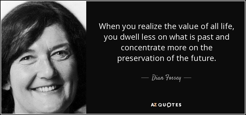 When you realize the value of all life, you dwell less on what is past and concentrate more on the preservation of the future. - Dian Fossey
